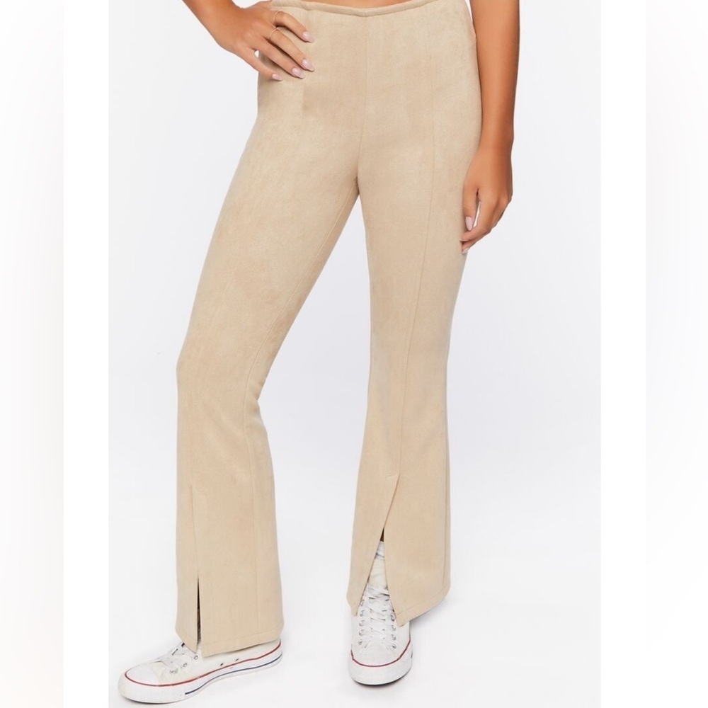 Forever 21 Faux Suede Split Hem Flare Pants Khaki Sz XS